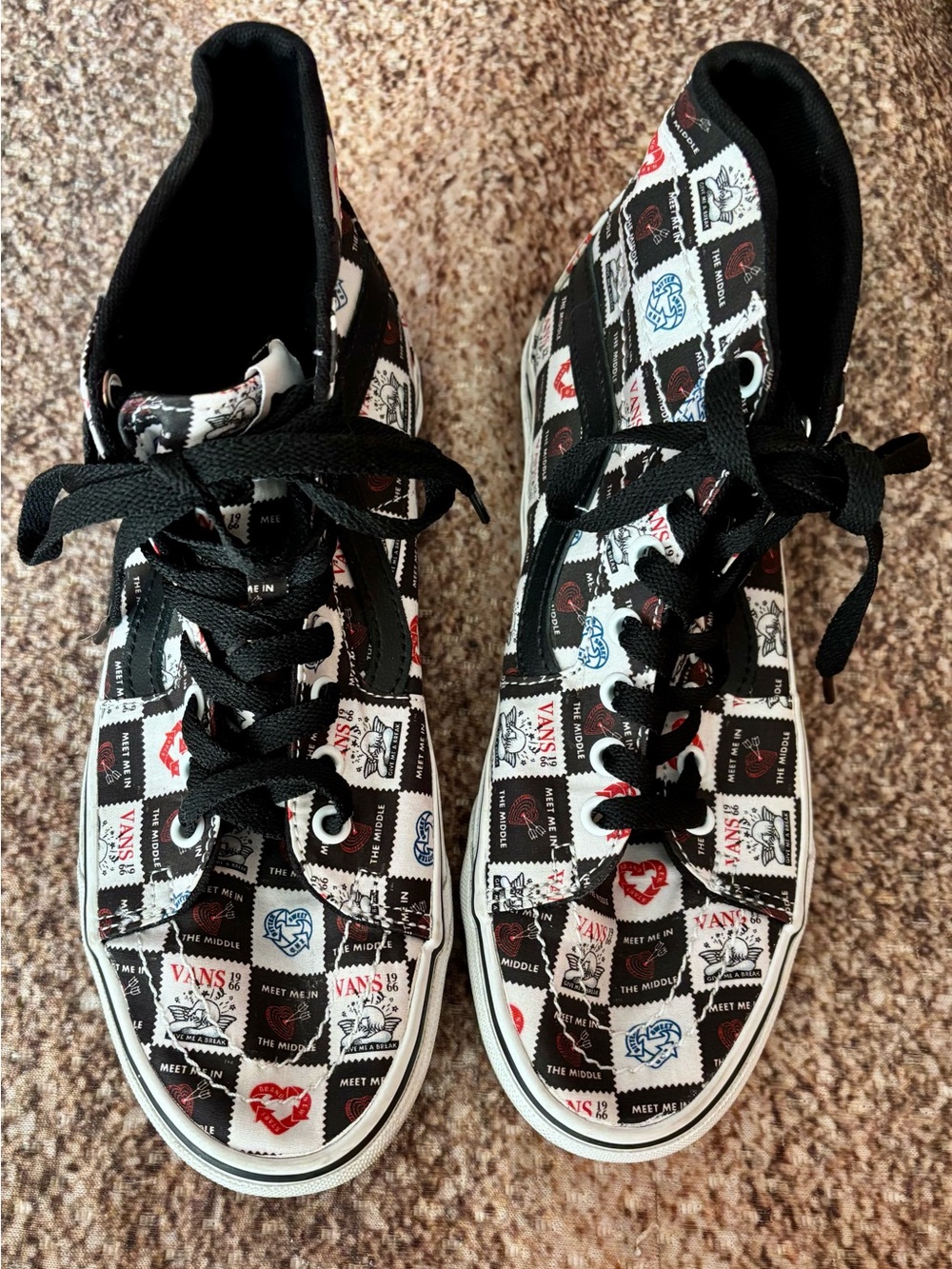 Vans Womens Checkerboard Logo High-Top Sneakers in Black & White 8.5 EUC